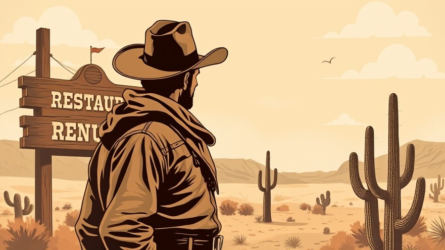 Vintage Kansas City dining history menu cover with cowboy and rustic desert backdrop.