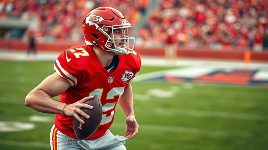 Focused Kansas City Chiefs player in red uniform preparing to throw a pass.
