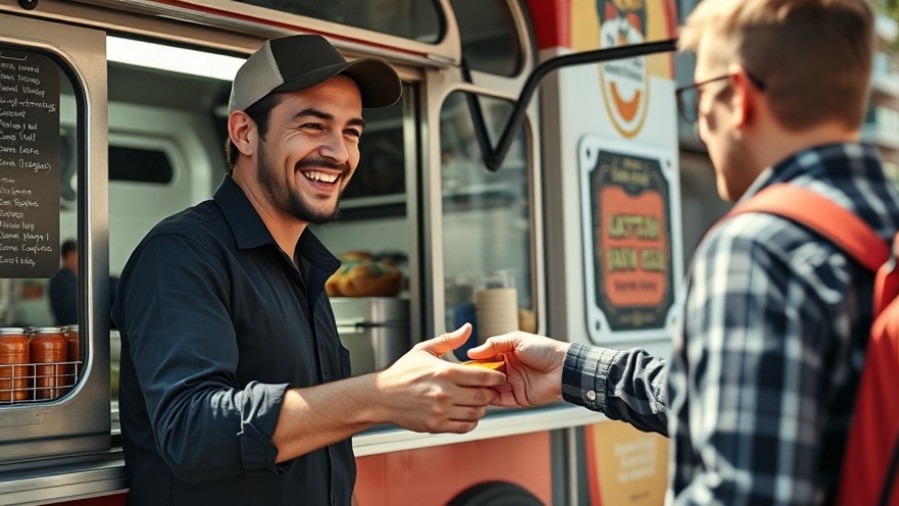 Friendly food truck vendor serving outdoor dining in Kansas City, perfect for families.