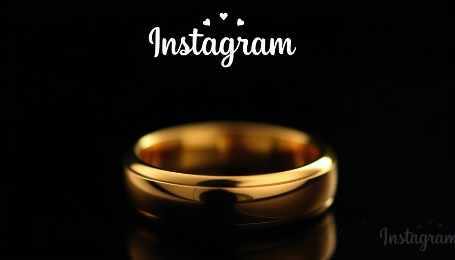 Instagram Rings logo over blurred gold ring on black background.