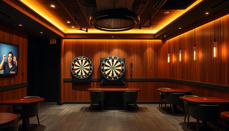 Modern entertainment venue with dartboards for Kansas City events.