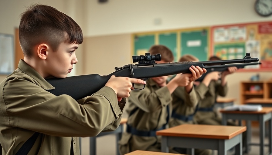 Russian cadet students practicing rifle aiming in a classroom setting