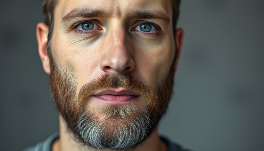 Close-up portrait of a bearded man in a mugshot style, reflecting on political violence implications in Kansas City.