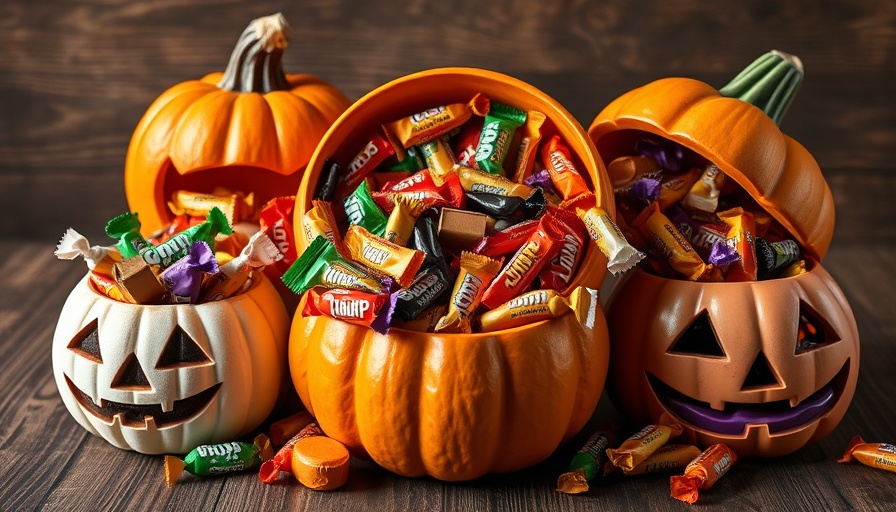 Assorted candies in pumpkins, highlighting a candy donation concept.