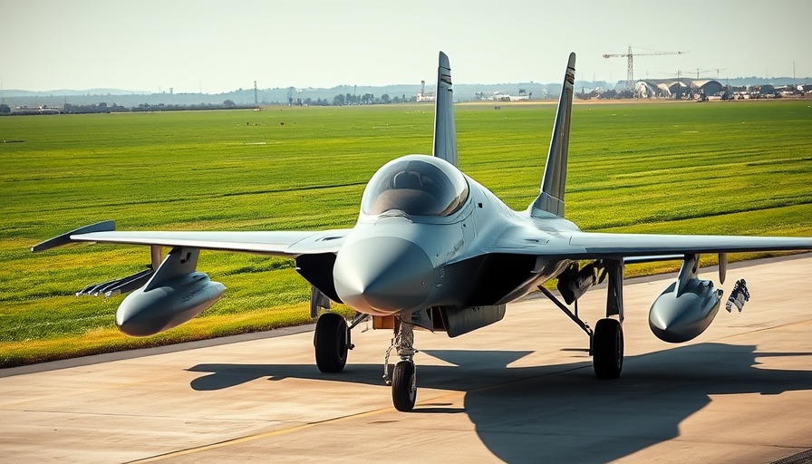 Sleek fighter jet on Kansas City runway, clear skies.
