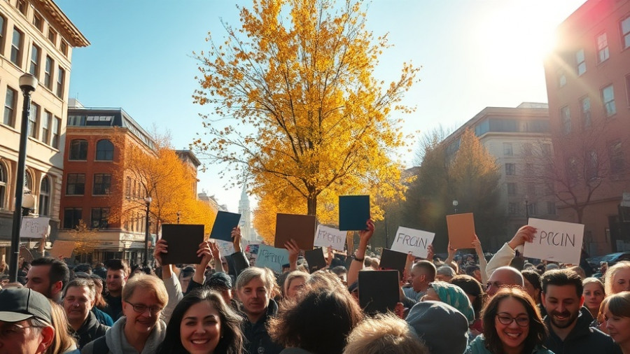 Joyful celebration in NYC, people with placards under the sun.