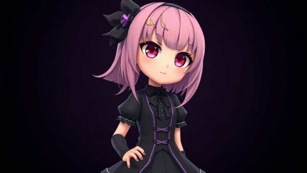 Anime character in Gothic Lolita style with dark background.