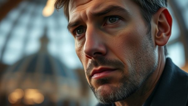 Close-up of a thoughtful man discussing white-collar workers' economic situation.