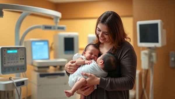 Family with baby and IVF processes illustrating success prediction AI.