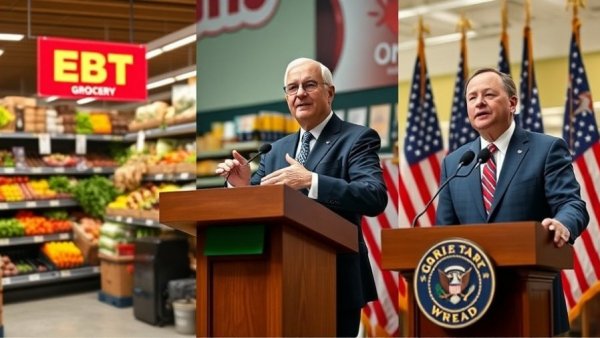 SNAP Benefits usage in grocery and officials addressing policy.