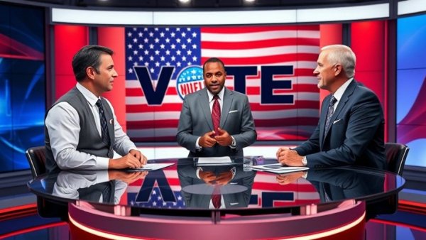 News studio panel discussing election topics, Kansas City neighborhoods theme.