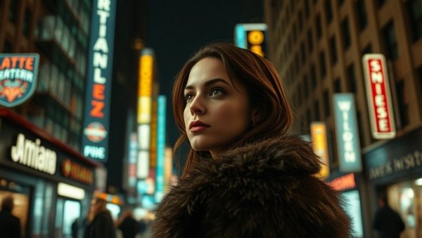 Kansas City events captured in a night scene with a thoughtful woman.