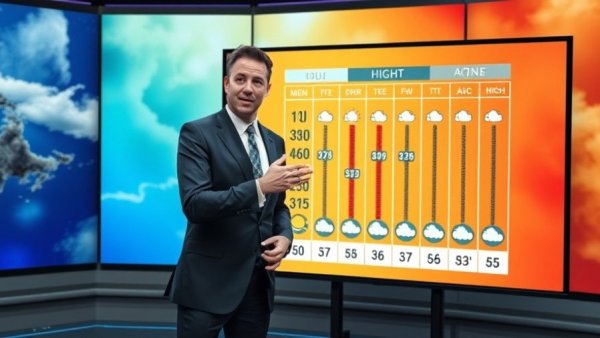 Weather presenter discussing Kansas City neighborhoods forecast chart.