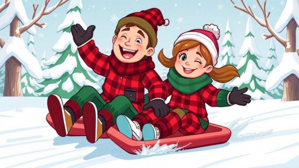 Cheerful sledding scene illustration for Kansas City events.