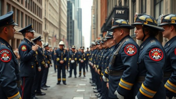Emotional fallen FDNY firefighter tribute with uniformed gathering.