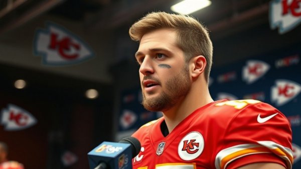 Kansas City Chiefs player at press conference discussing depth chart.