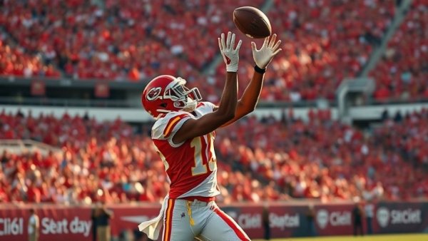 Kansas City Chiefs player making a catch during a game, highlighting team spirit.