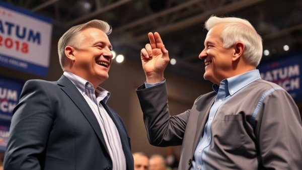 Two men at a political event show unity, highlighting favorability of socialism among Democrats.
