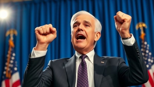 Energized man in suit at political event, decline in foreign-born population under Trump.