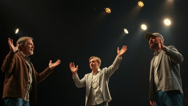 Actors performing expressively on stage in Kansas City local theater.