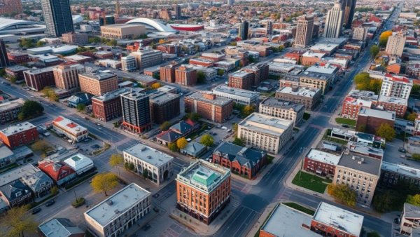 Aerial view of Kansas City Plaza, showcasing urban development.