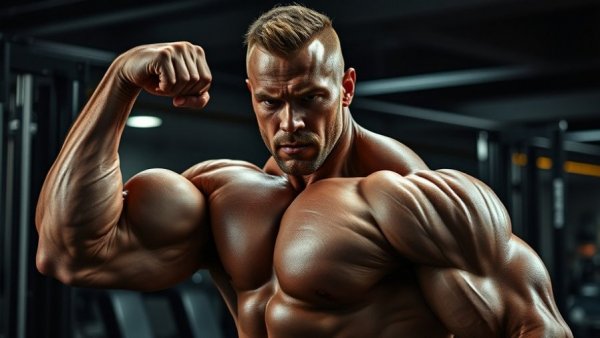 Intense bodybuilder executing arm workout in gym - Sam Sulek Badass Arm Day Workout.