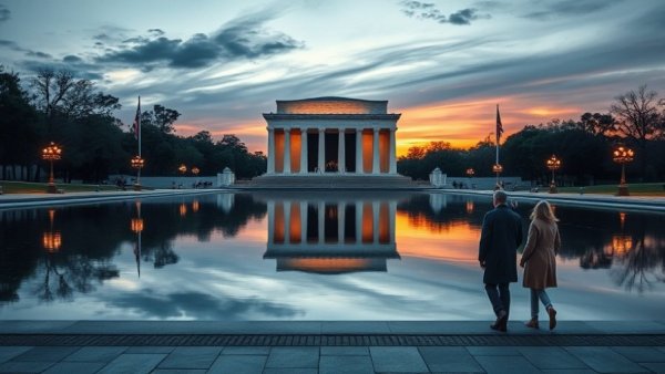 Trump renovation of Lincoln Memorial Reflecting Pool collage featuring speeches and reflections.
