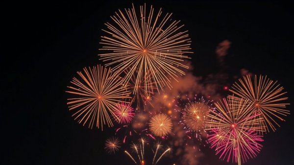 Vibrant fireworks lighting up the Kansas City night sky during holiday celebrations.