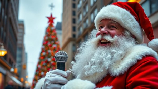 Festive Santa Claus at Kansas City Thanksgiving weekend event.