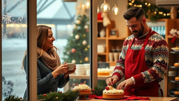 Kansas City health and wellness holiday scene with Christmas decor.