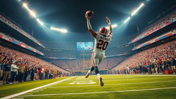 Kansas City Chiefs player scores touchdown in dynamic game.