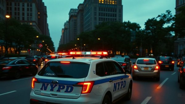 NYPD vehicle in city traffic during Pro-Palestinian protests in NYC.