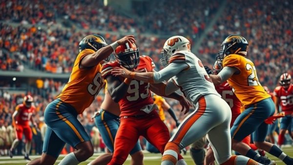 Intense football scene showing altercation during a game.