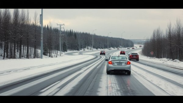 Snowy Kansas City road conditions with cars navigating cautiously.