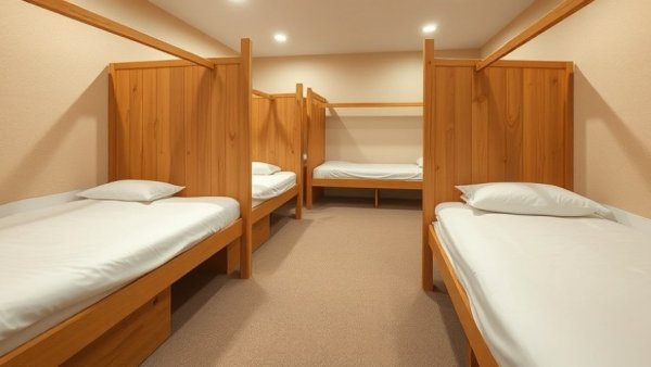 Kansas City warming centers communal sleeping area with wooden beds.