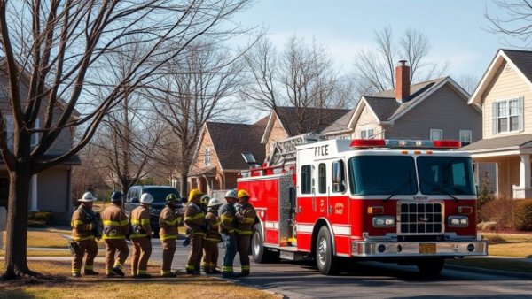 House fire scene in Kansas City neighborhood, emergency response.