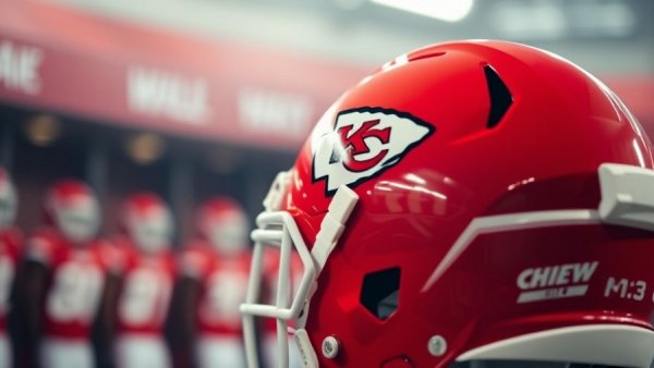 Kansas City Chiefs depth chart with helmet and logo backdrop.