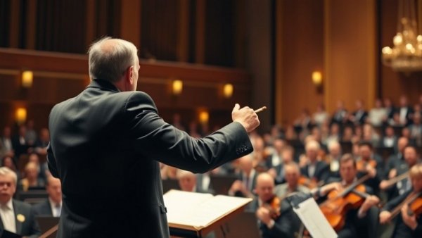 Conductor leading orchestra at Kansas City concert in December.