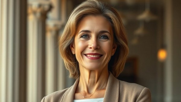 Confident woman indoors, warm lighting, detailed background.