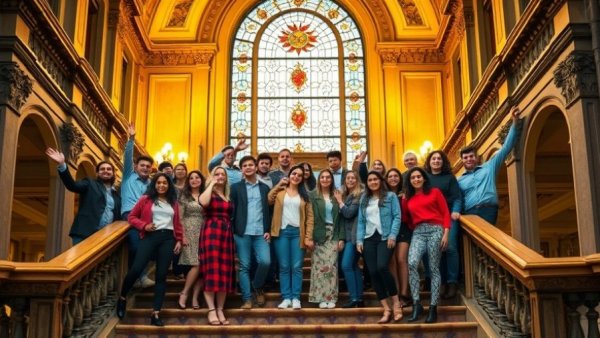 Kansas City local artists spotlight group gathered on a grand staircase.
