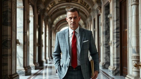 Professional man at Kansas City event in historic building.