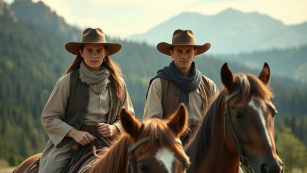 Scene from The Abandons Netflix review with riders against mountains