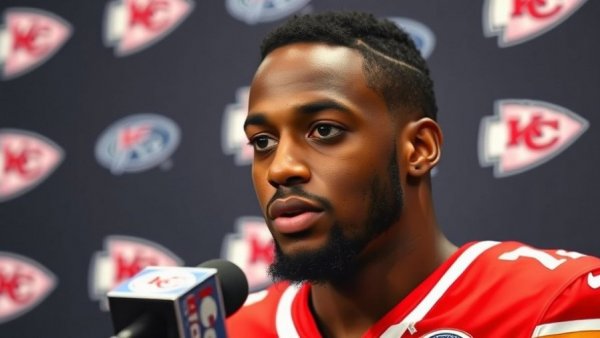 Kansas City Chiefs player at press conference discussing team lineup.