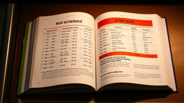 Kansas City neighborhoods book bus schedule display with school bus sign.