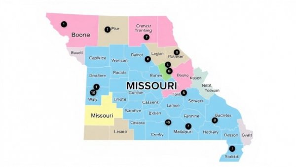 Map showing Missouri redistricting efforts with highlighted counties.