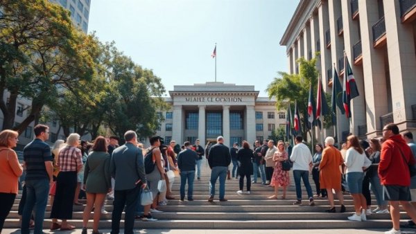 Public gathering in front of Kansas City government building
