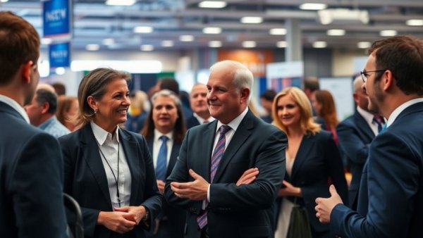 US politics news: Professionals interacting at a political event.