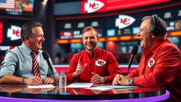 Kansas City Chiefs broadcast discussion, vibrant studio setup.