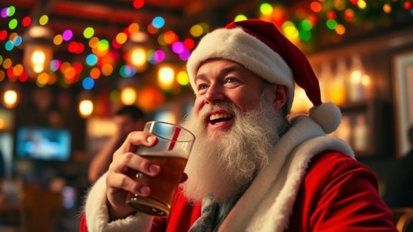 Santa enjoying a drink at a festive Kansas City event.