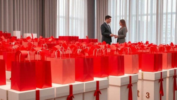 Kansas City Toys for Tots drive with red gift bags and volunteers.